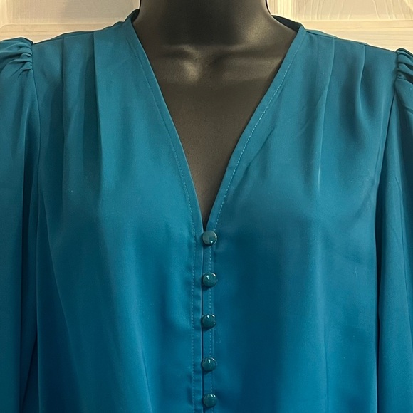 Jade Melody Tam V-Neck Long Sleeve Full Button and Tie Teal Women’s Top Sz S - Picture 3 of 5